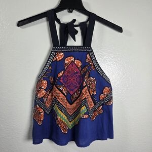 Free People Cool Cabana Boho Halter Tank Top Size S Blue Orange